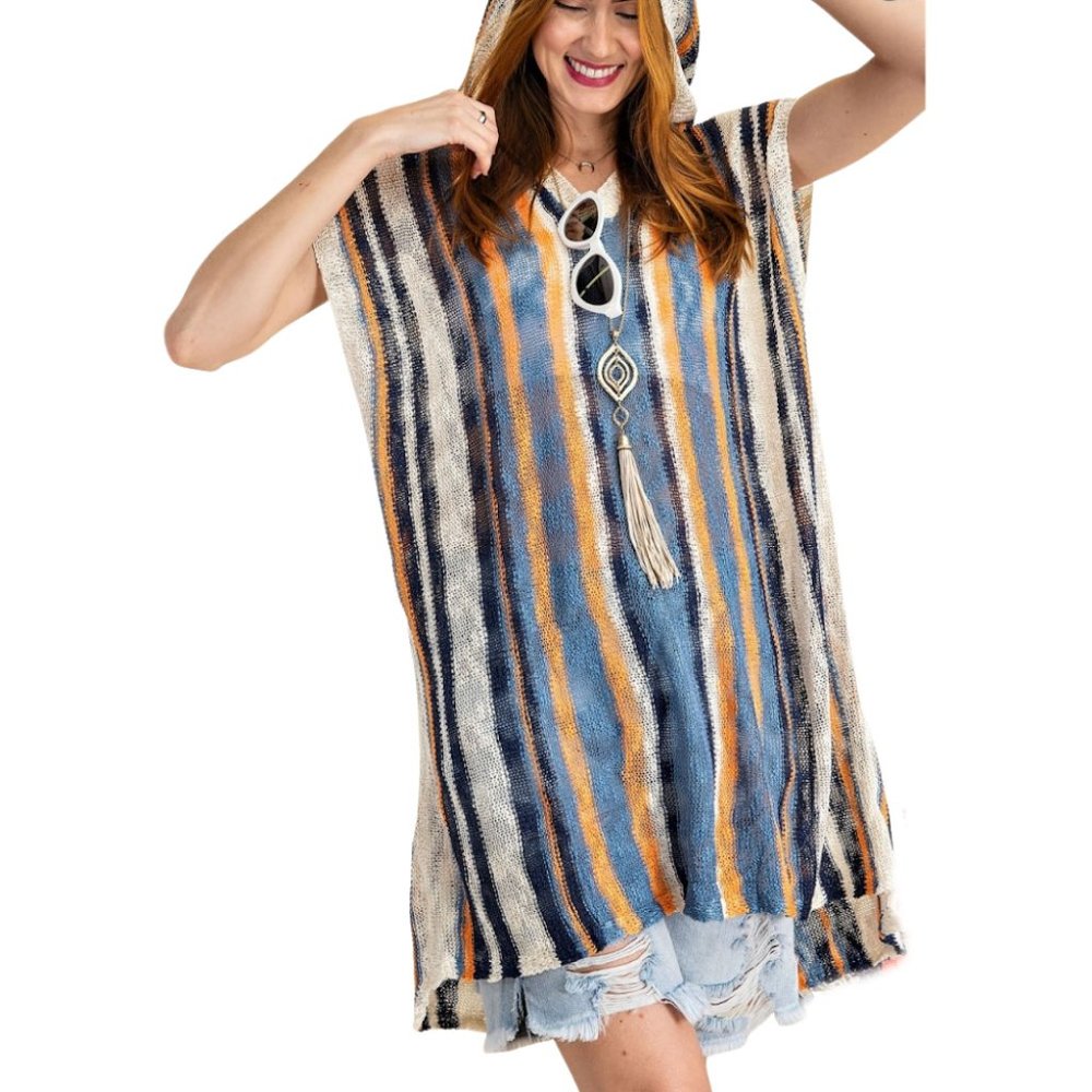 NWOT-Women's Boho Multi Stripe Hoodie Tunic